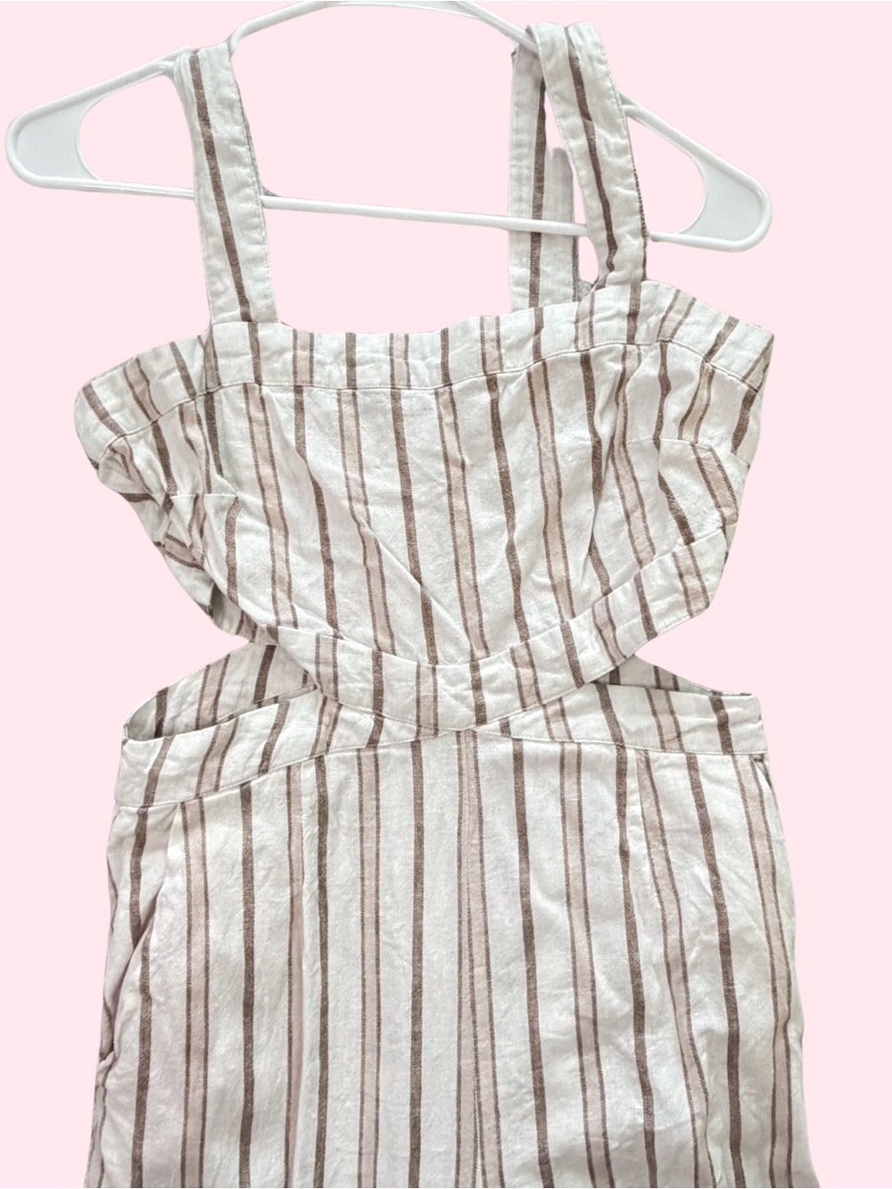 Sam Edelman Cream and Brown Striped Cutout Romper